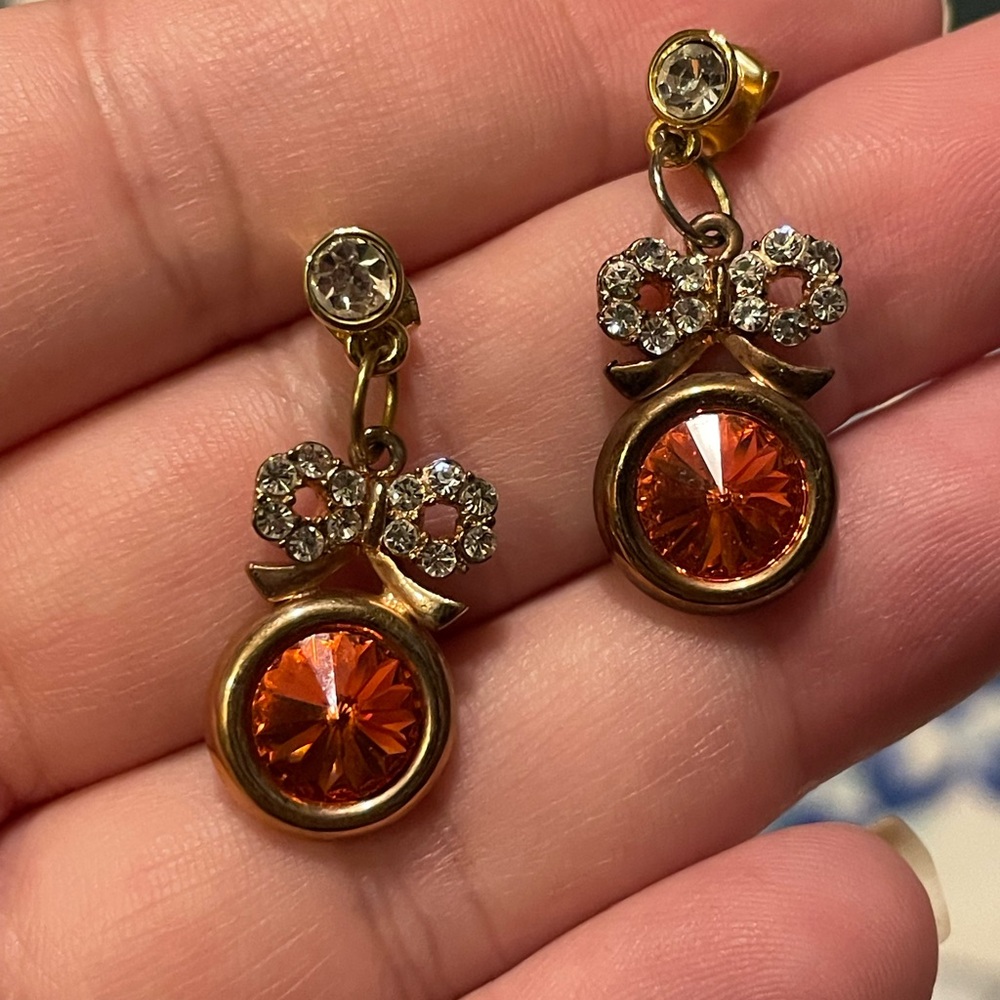 Large rhinestone bow earrings